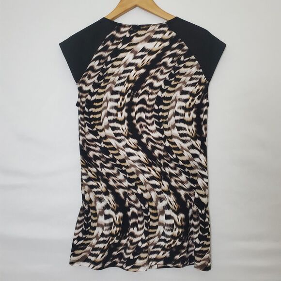 Calvin Klein Cowl Neck Top Size S Black Beige Brown Sleeveless Drawstring Waist - Picture 7 of 11